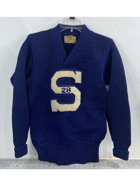 Vintage Jack Frost Woolen Wear Blue Varsity Sweater "S" 1928 South High SLC Utah